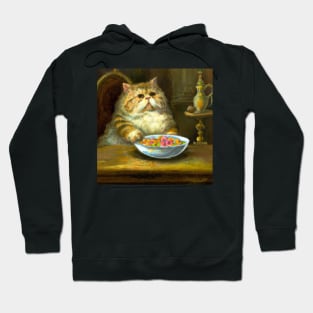 oil painting of Persian cat eating loops cereal Hoodie